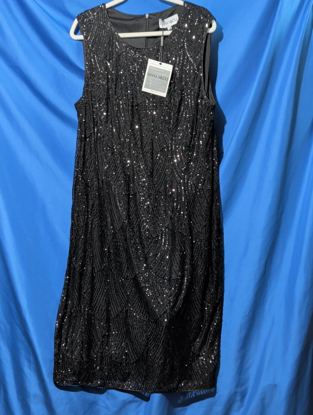 HANNA NIKOLE 22W Black Beaded Sleeveless Midi Dress Plus Art Deco - Picture 2 of 8